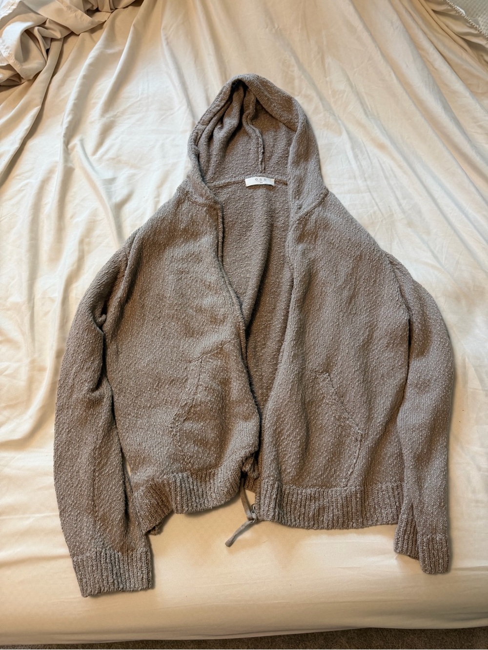 Hooded Open-Front Knit Cardigan - Taupe